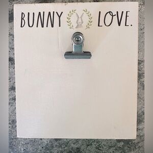 Rae Dunn “Bunny Love” wood block message board metal clip 7”x8” tabletop of hang